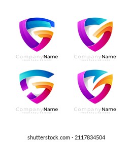 Shield Logo With Letter G Design Combination, 3d Colorful