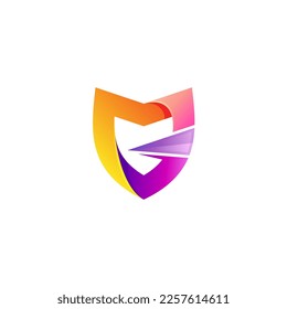 Shield logo and letter G design combination, 3d colorful logos