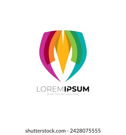 Shield logo with letter M design colorful, security icons, business