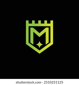 Shield logo with letter M design template,  M Shield logo vector