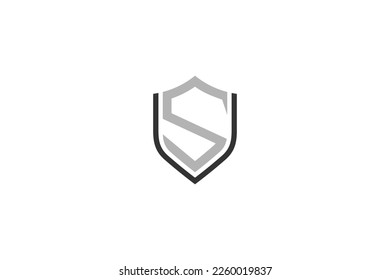 Logotipo Escudo con combinación de letras s en un diseño plano sencillo