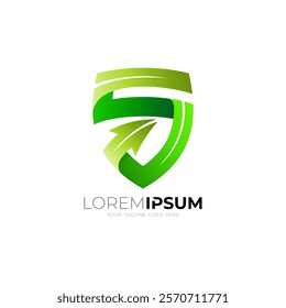 Shield logo and letter S design combination, green color