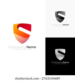 shield logo, letter S logo with shield design combination, 3d colorful