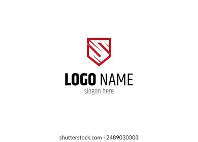 shield logo with letter S in flat vector design style