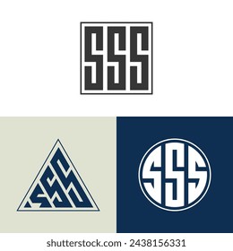 shield logo, letter S, S and S, SSS, logo, initial monogram line art design template.