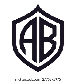 Shield logo with letters AB in the middle symbol for protection and security icon