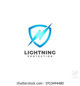 Logotipo Escudo con concepto de protección de relámpagos