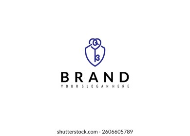 shield logo with love lock in flat design