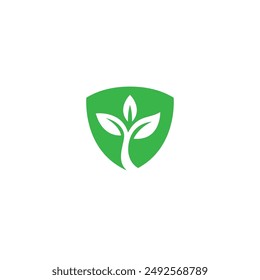 logo de escudo con planta de hojas naturales en estilo de diseño de Vector plano verde