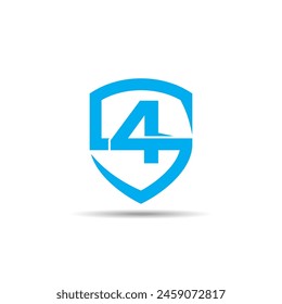 Shield Logo with Number 4 Inside. Symbol of Security.