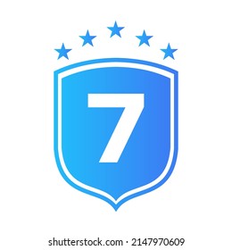 Shield Logo On Letter 7 Vector. Letter 7 Shield Security Logo Protection Symbol Vector Sign Design