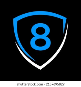 Shield Logo On Letter 8 Vector, Privacy icon Safe and Protection Logotype Sign Template