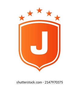 Logo Escudo En El Vector De Letra J. Diseño del símbolo de la protección del logotipo de protección del escudo J