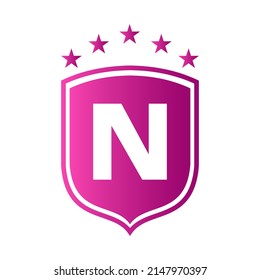 Shield Logo On Letter N Vector. Letter N Shield Security Logo Protection Symbol Vector Sign Design