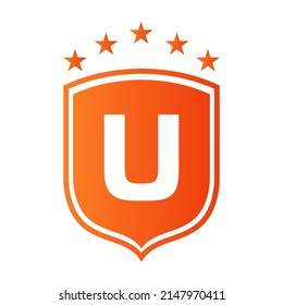 Shield Logo On Letter U Vector. Letter U Shield Security Logo Protection Symbol Vector Sign Design