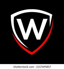 Logotipo Escudo en el vector de letras W, icono de privacidad, plantilla de firma de logotipos seguros y de protección