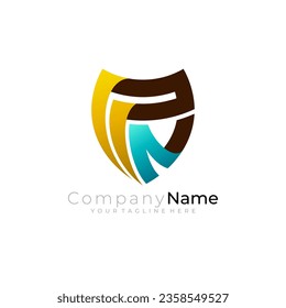 Shield logo with P and N design combination, 3d colorful