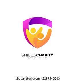 Shield Logo And People Care Design Community, Family Logos