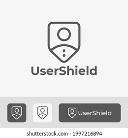 Shield Logo With People Icon Combination, Security Logo for Protection User, Simple and Minimal Vector Illustration Design