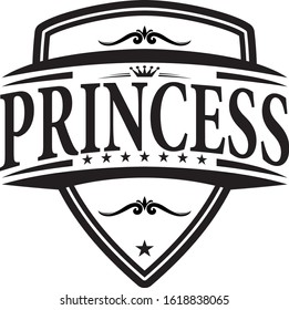 shield logo with  Princess lettering design, vector illustration