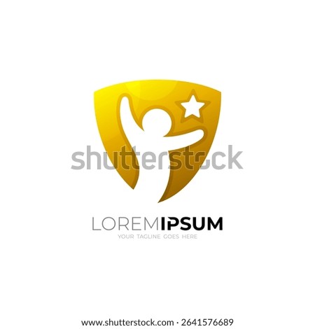 shield logo as a protector of a little boy reaching for a star
