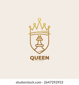 Shield logo and queen design combination, queen logo in chess