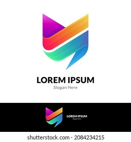 shield logo with ribbon shape in multiple gradient colors