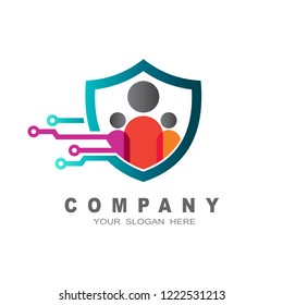 shield logo, security icon, human defense logo with modern technology