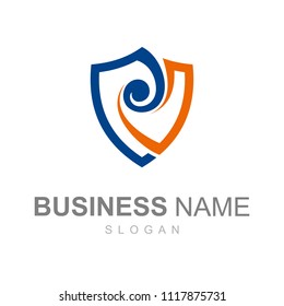 Shield logo with simple design illustration, wave icon, vision logo