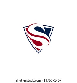 shield logo simple flat triangle red blue vector design template