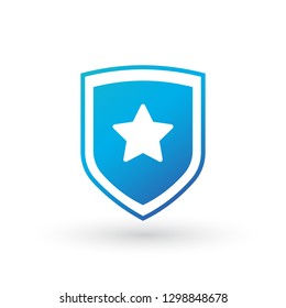 Shield Logo with star in the center. Vector illustration isolated on white background.
