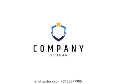shield logo with star combination in flat vector design style