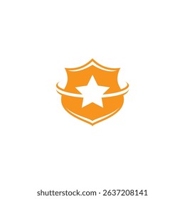 shield logo with star combination in flat vector design