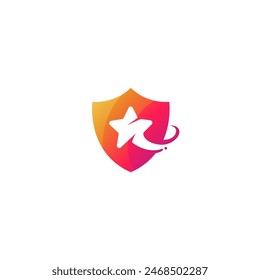 shield logo with star icon in the center in simple design style