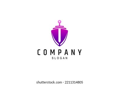 shield logo with sword in flat design