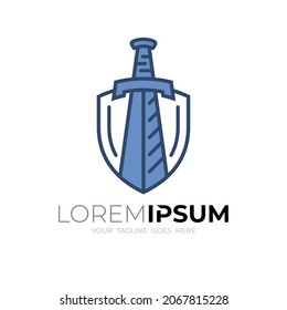 shield logo with sword icon in simple line style