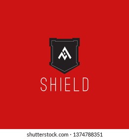 shield logo, with a symbol like A that is cut off. vector, unique, icon,