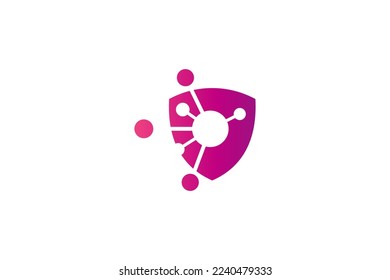 Shield logo with technology icons in flat design