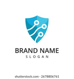 Logotipo del escudo con el símbolo de la Tecnología para el logotipo de la seguridad cibernética