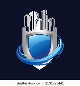shield logo template with city concept