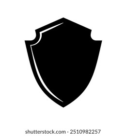 Ilustração plana do modelo do logotipo do escudo, ícone de blindagem em cor preta e branca, símbolo de segurança e protetor isolado no fundo branco