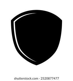 Ilustração plana do modelo do logotipo do escudo, ícone de blindagem em cor preta e branca, símbolo de segurança e protetor isolado no fundo branco