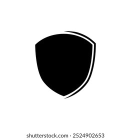Ilustração plana do modelo do logotipo do escudo, ícone de blindagem em cor preta e branca, símbolo de segurança e protetor isolado no fundo branco