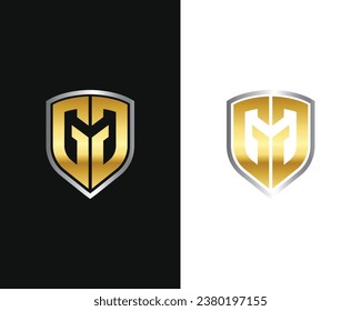 Plantilla de logotipo Escudo GMG, GGM, GG, logotipo de protección dorada para la empresa