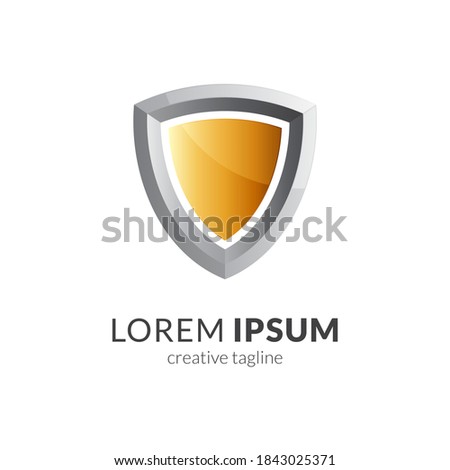 shield logo template ready for use, shielding icon with modern 3d emblem badge style, security and protector symbol