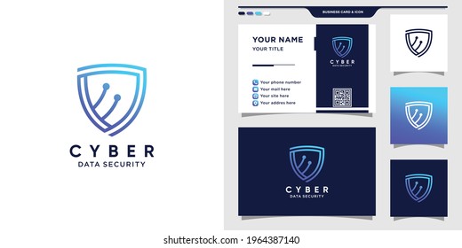 Shield logo template for security data. Cyber tech logo and business card design Premium Vector