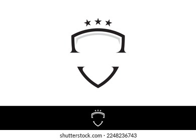 Shield logo template with three stars in flat design style