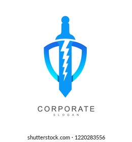 shield logo, thunder and shield icon, security logo, sword icon