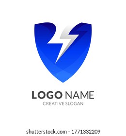 Shield logo with thunder, simple emblem/badge logo design