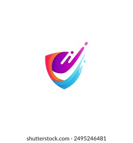 shield logo with tick combination with splash in colorful gradient 3d design style